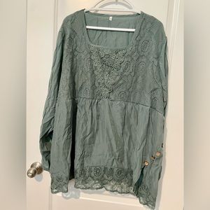 Fly Curvy olive green blouse with knit front detail 4X